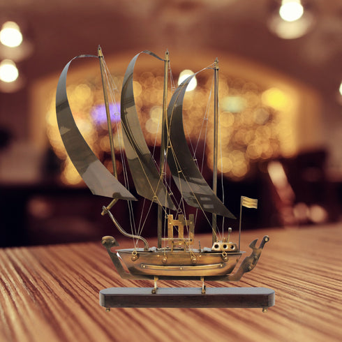 Brass Table Ship With Wooden Base 2.475kg